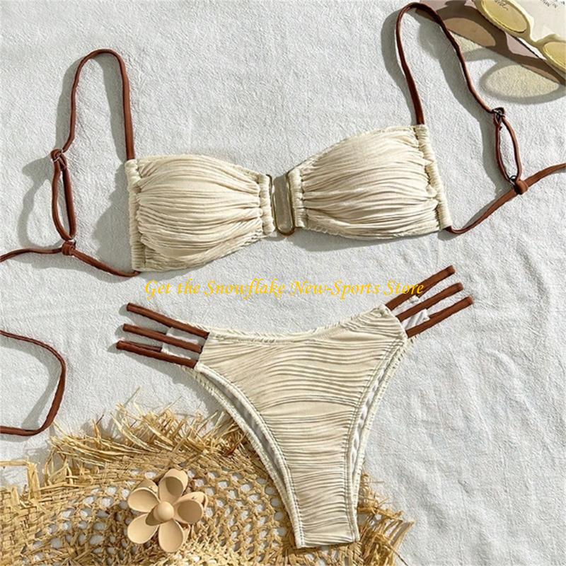 Swimsuit Bikini Ruched - E56D Ruched Bandeau ชุดว่ายน้ำสำหรับผู้หญิง Bandeau ชุดว่ายน้ำที่ไม่มีสายหนังชุดว่ายน้ำ