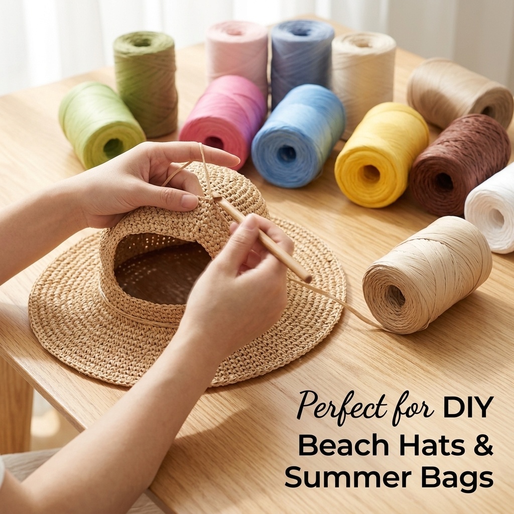Crochet Bag Raffia - เส้นใยราฟเฟียทำจากกระดาษธรรมชาติ 150 ม. สำหรับงาน DIY งานถักทอ