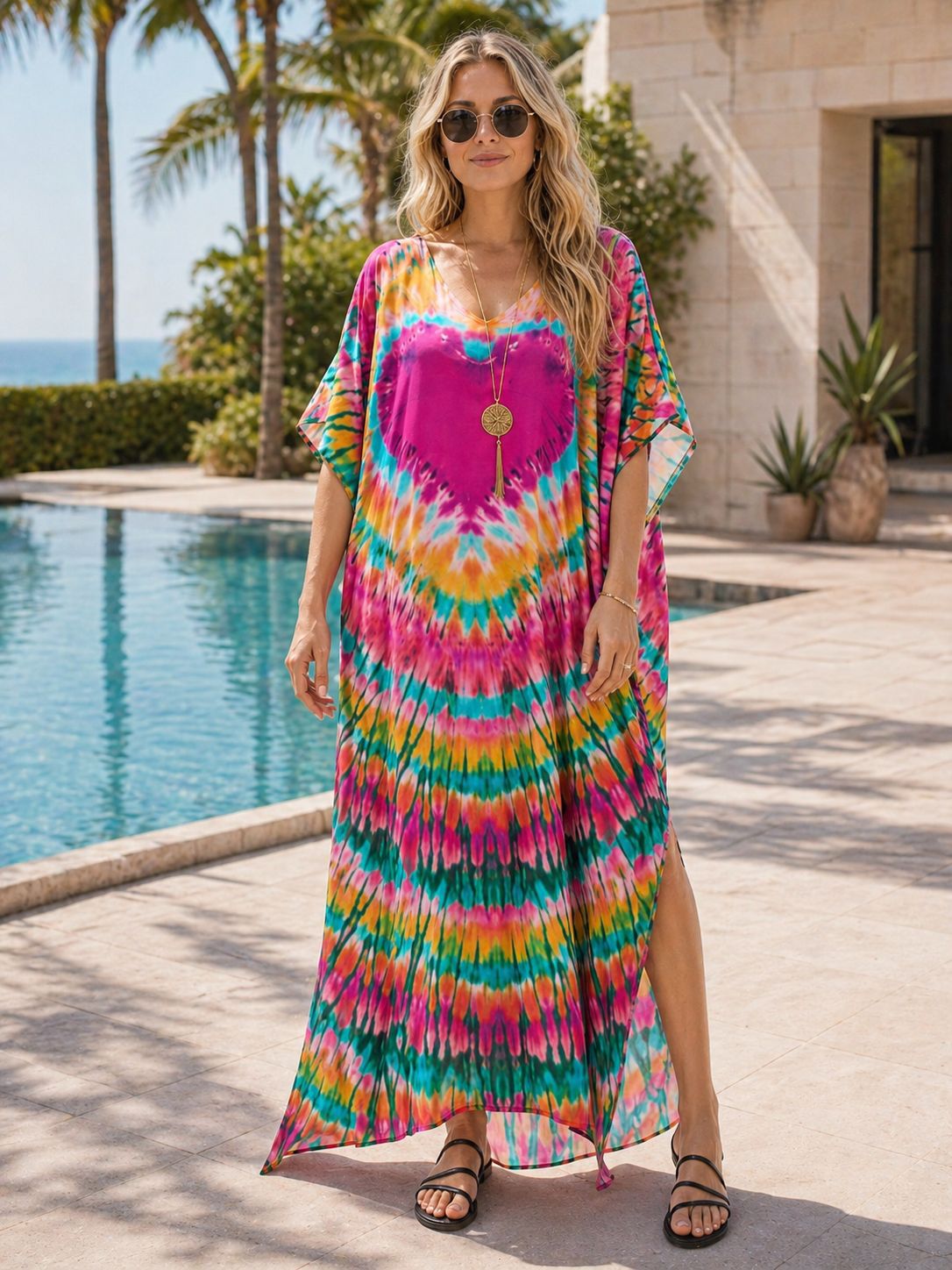 ชุดเดรสชายหาดแบบคาฟทันพิมพ์ลาย - Cover Up Kaftan บทวิจารณ์และราคา