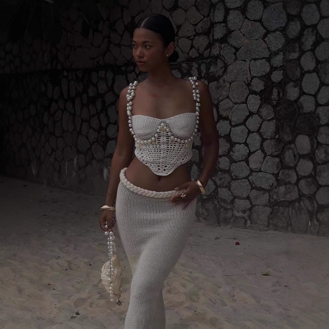 เซ็กซี่ประดับด้วยลูกปัดโครเชต์ - Crop Top Crochet บทวิจารณ์และราคา