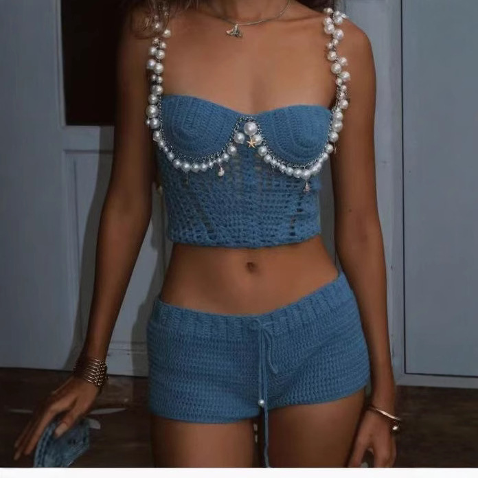 เซ็กซี่ประดับด้วยลูกปัดโครเชต์ - Crop Top Crochet บทวิจารณ์และราคา