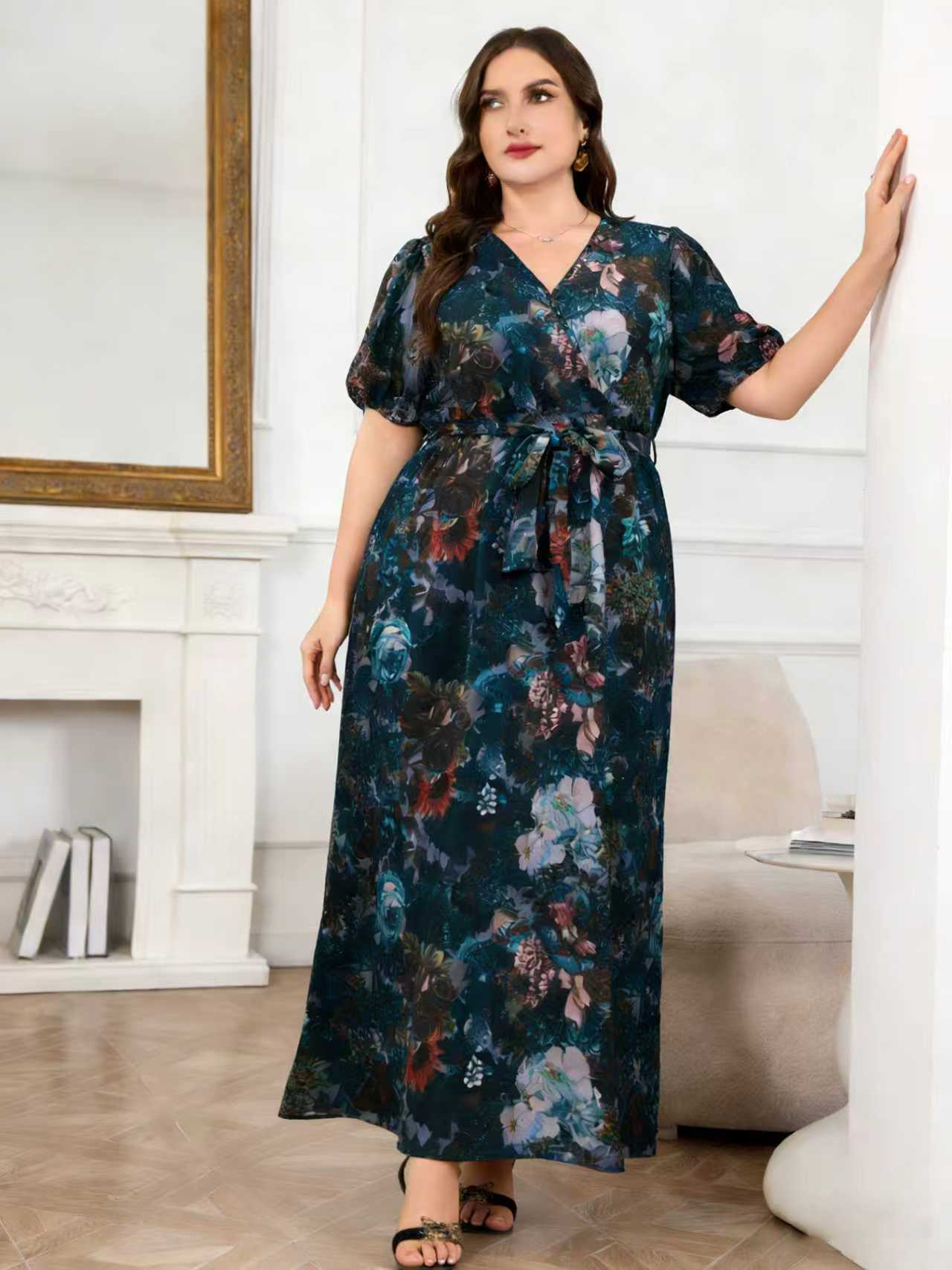 เดรสยาวลายดอกไม้สีเข้มสำหรับสา - Romper Floral Print บทวิจารณ์และราคา