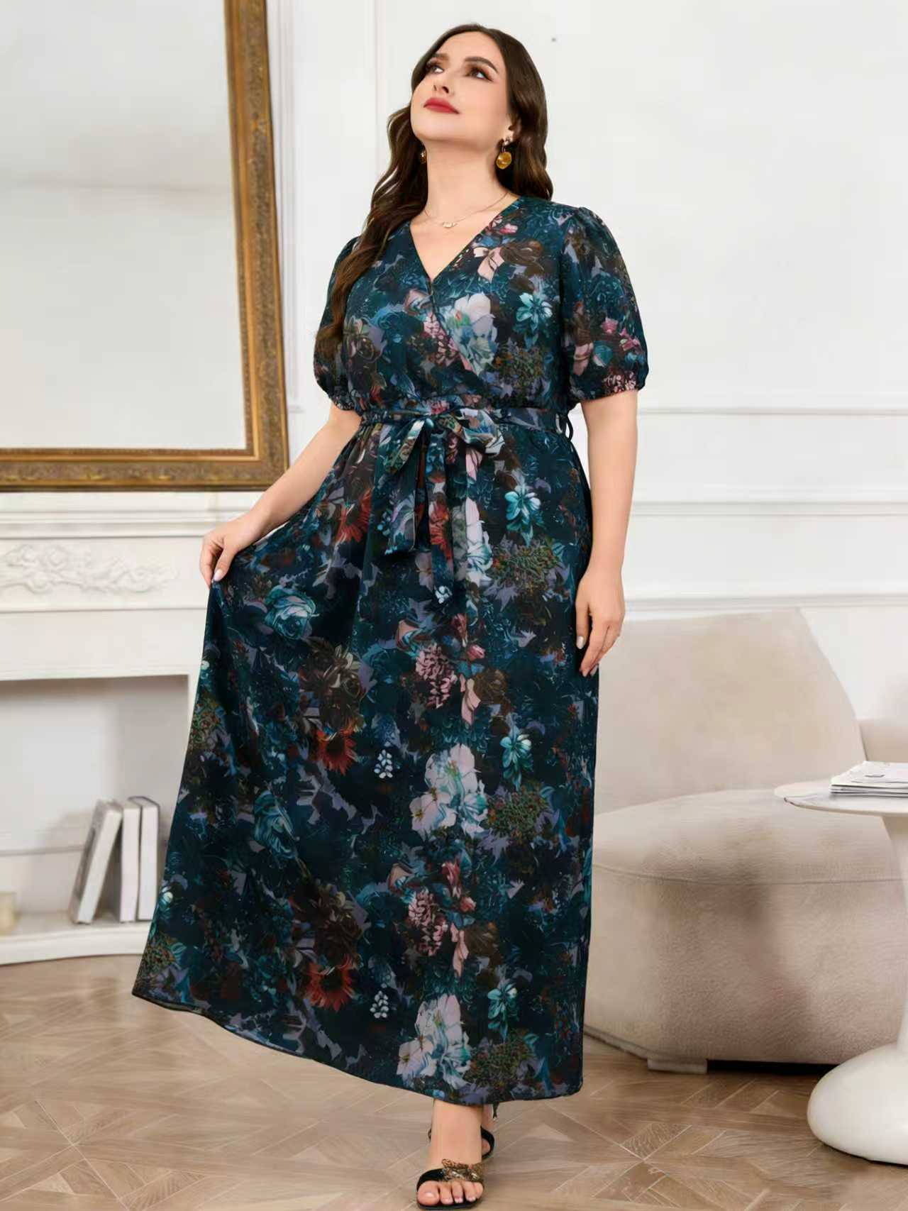 เดรสยาวลายดอกไม้สีเข้มสำหรับสา - Romper Floral Print บทวิจารณ์และราคา