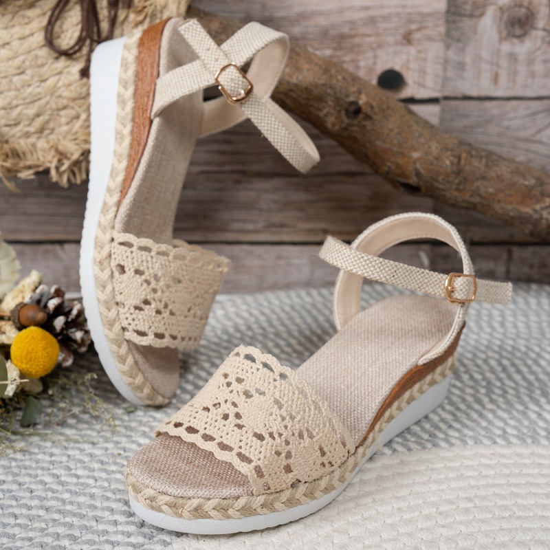 รองเท้าส้นเตารีดแบบสวมเปิดนิ้ว - Wedge Espadrille Women บทวิจารณ์และราคา