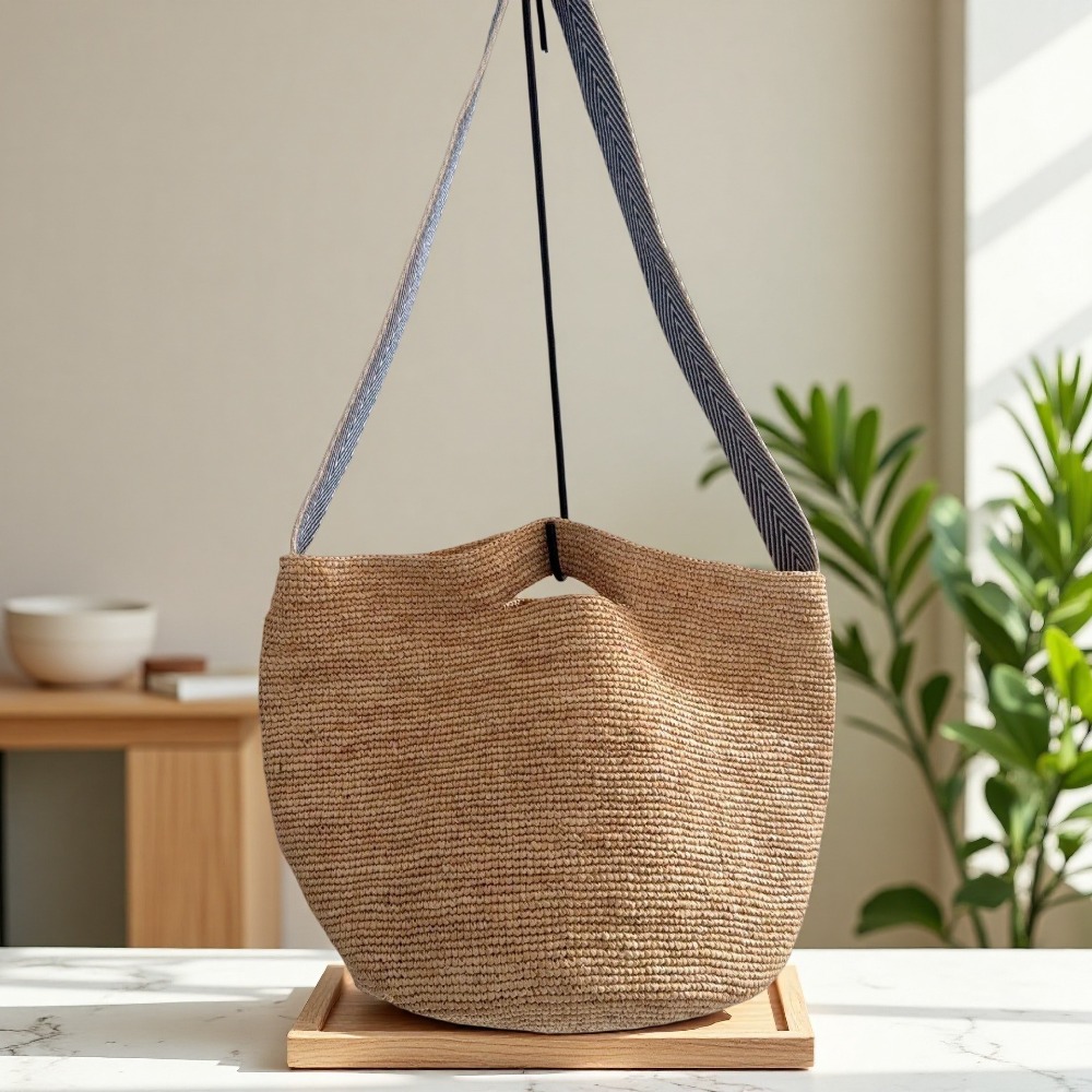 กระเป๋าถือทรงถังสีรุ้งลายรัฟเฟ - Crochet Bag Raffia บทวิจารณ์และราคา