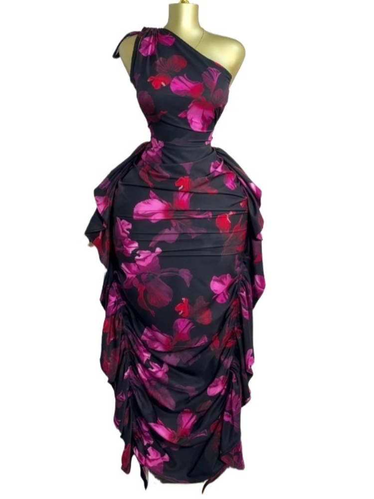 ผู้หญิงดอกไม้พิมพ์หนึ่งไหล่แขน - Midi Skirt Floral บทวิจารณ์และราคา