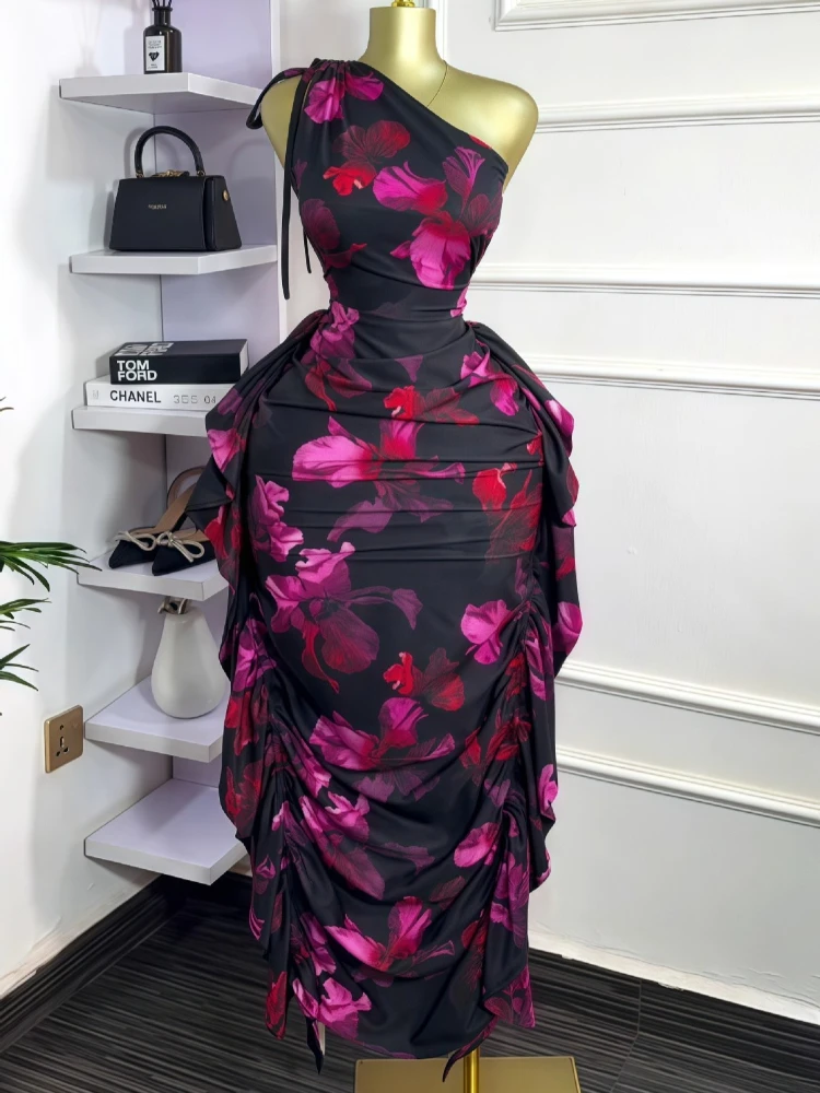 ผู้หญิงดอกไม้พิมพ์หนึ่งไหล่แขน - Midi Skirt Floral บทวิจารณ์และราคา