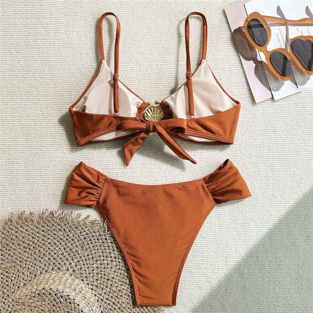ชุดว่ายน้ำบิกินี่สีแดงไวน์แบบเ - Swimsuit Bikini Ruched บทวิจารณ์และราคา